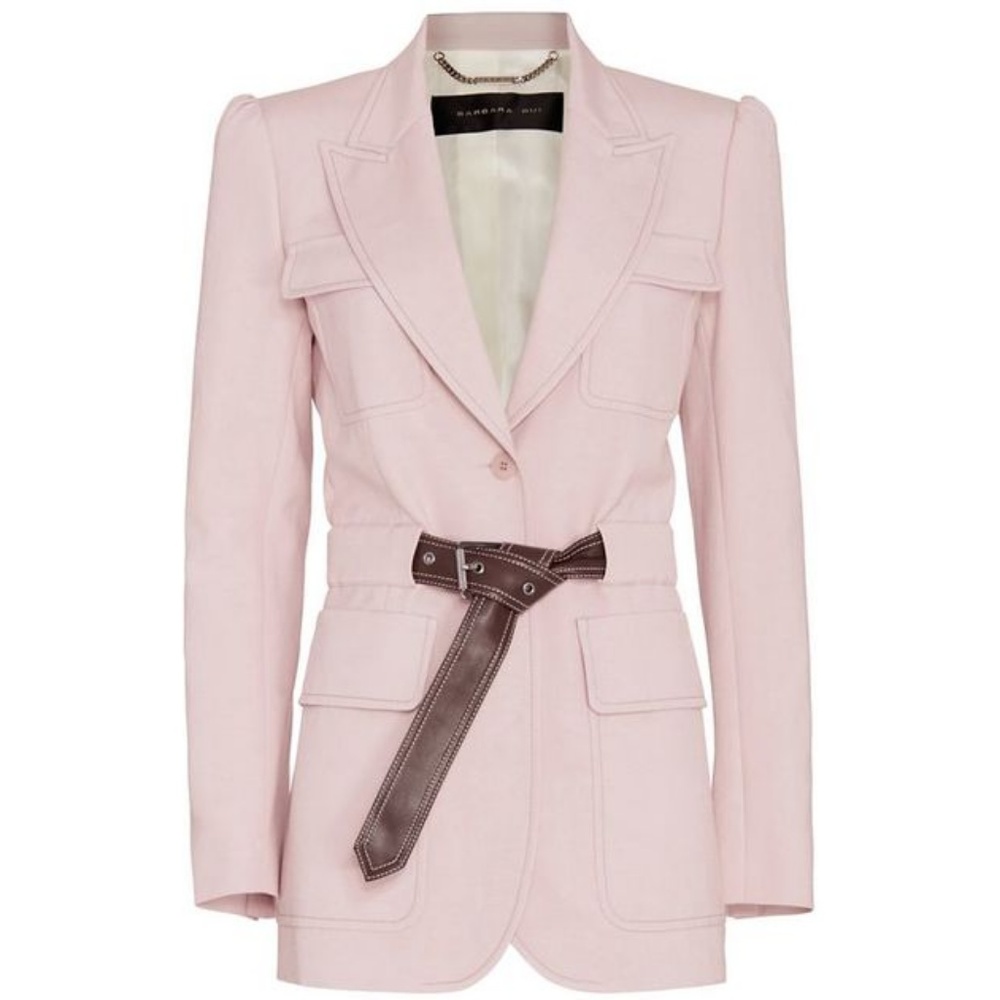 Barbara Bui Leather Belted Blazer Pink